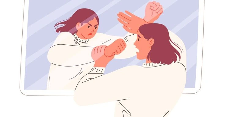 Ilustrasi seseorang yang mendengarkan suara inner critic dalam pikirannya