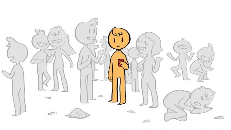 Ilustrasi dua orang: satu nyaman sendiri (introvert), satu gelisah di keramaian (social anxiety)