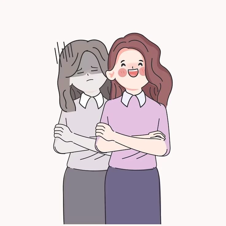 lustrasi seseorang yang tersenyum paksa di tengah kesedihan