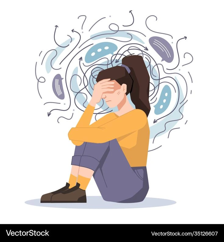 Siluet seseorang duduk di sofa terapi dengan awan hitam di atas kepala, menggambarkan stigma negatif terhadap psikolog