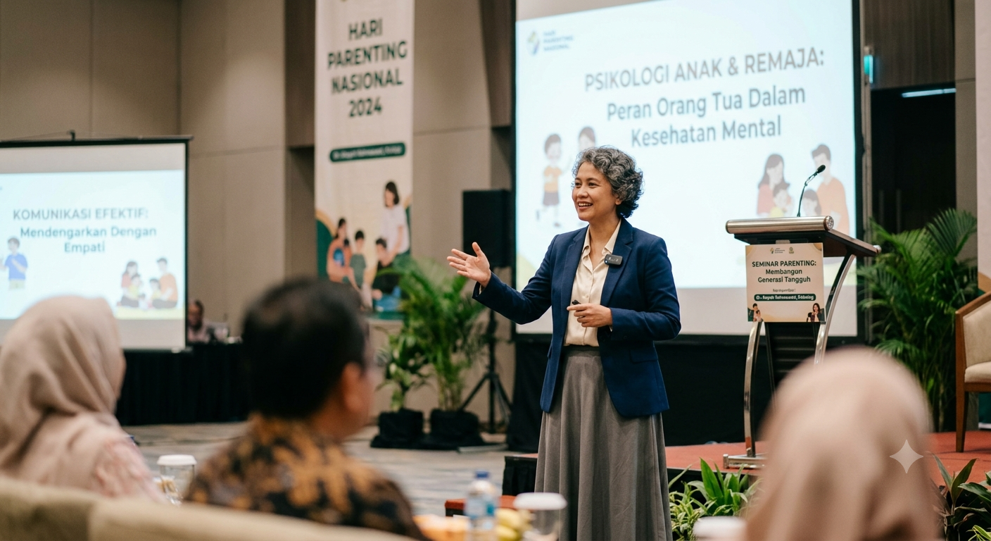 Narasumber psikologi menyampaikan materi pada seminar parenting