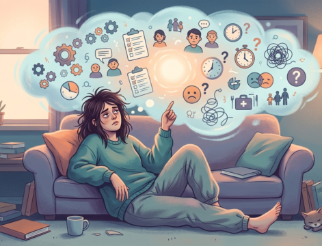 Merasa Lelah Padahal Tidak Melakukan Apa-Apa, Apakah Wajar? Ilustrasi seseorang yang merasa lelah secara mental meskipun tidak melakukan aktivitas fisik yang berat.