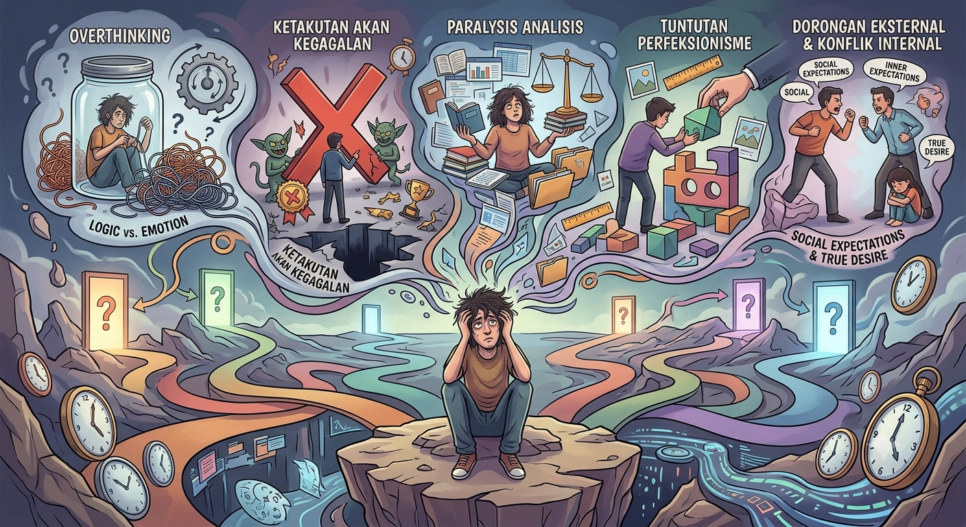 Ilustrasi seseorang yang sedang bingung dan sulit menentukan pilihan dalam kehidupannya.