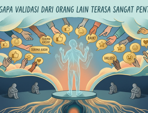 Ilustrasi seseorang mencari validasi dari orang lain Ilustrasi seseorang mencari validasi dari orang lain