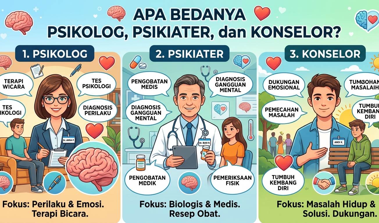 Perbedaan psikolog, psikiater, dan konselor dalam memberikan layanan