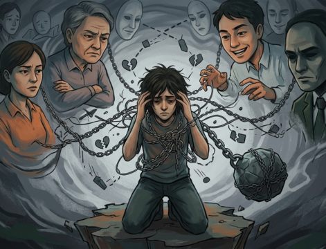 Kenapa Saya Selalu Takut Mengecewakan Orang Lain? Ilustrasi seseorang yang merasa terbebani karena takut mengecewakan orang lain.