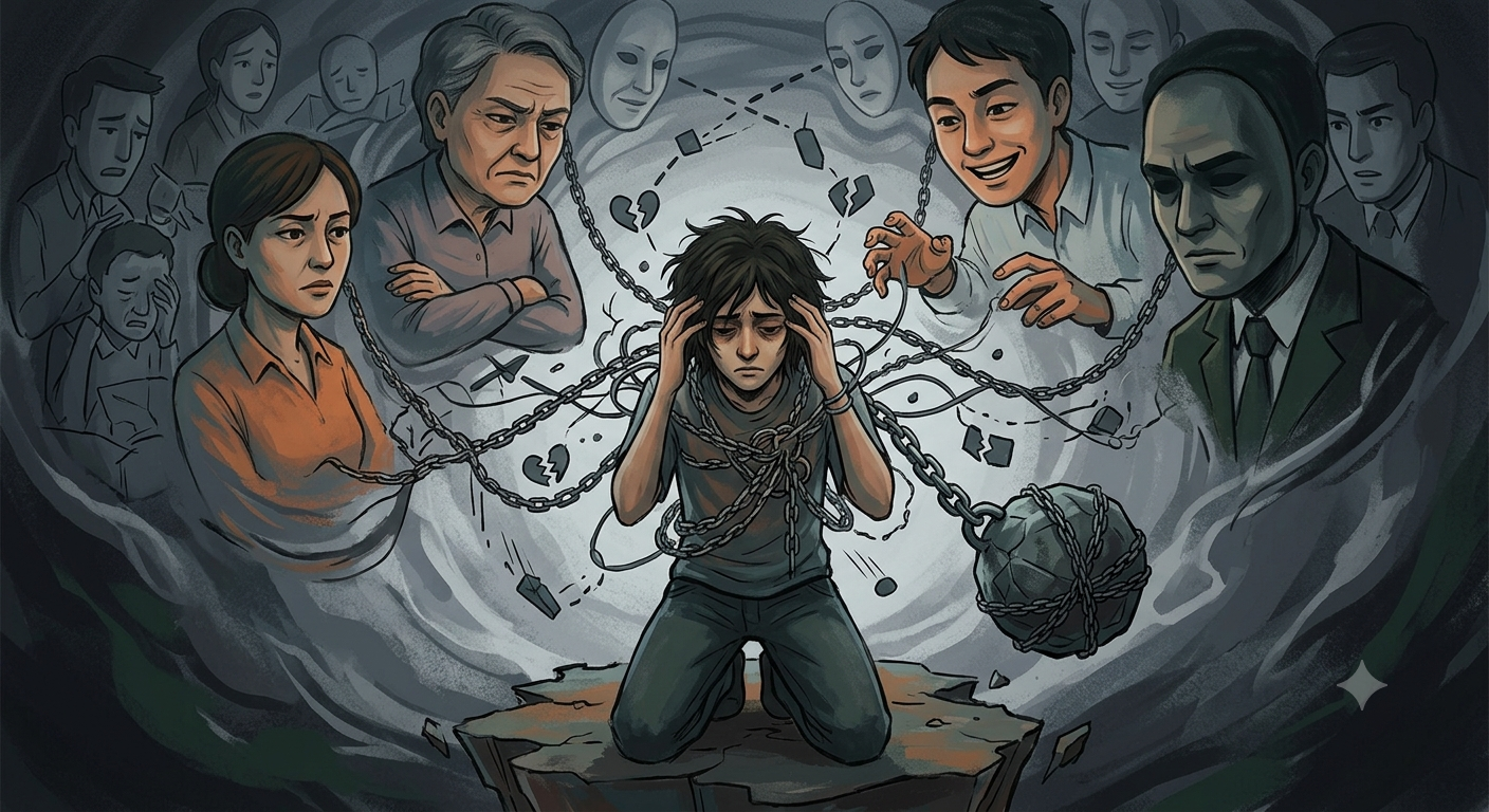 Ilustrasi seseorang yang merasa terbebani karena takut mengecewakan orang lain.
