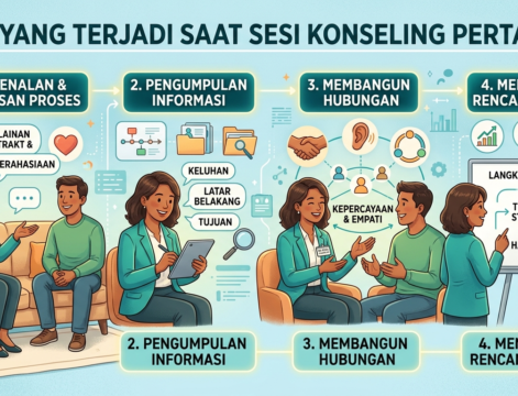 Apa yang Terjadi Saat Sesi Konseling Pertama? Ilustrasi sesi konseling pertama antara psikolog dan klien secara online.