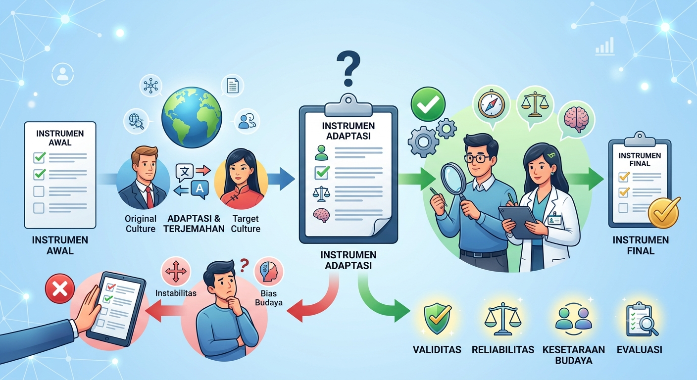 Ilustrasi proses expert judgement pada instrumen penelitian hasil adaptasi dan translasi alat ukur.